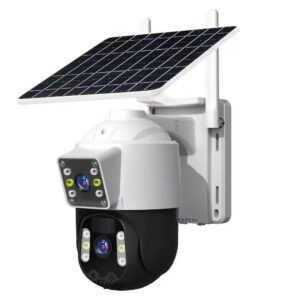 Solar powered dual lens PTZ security camera